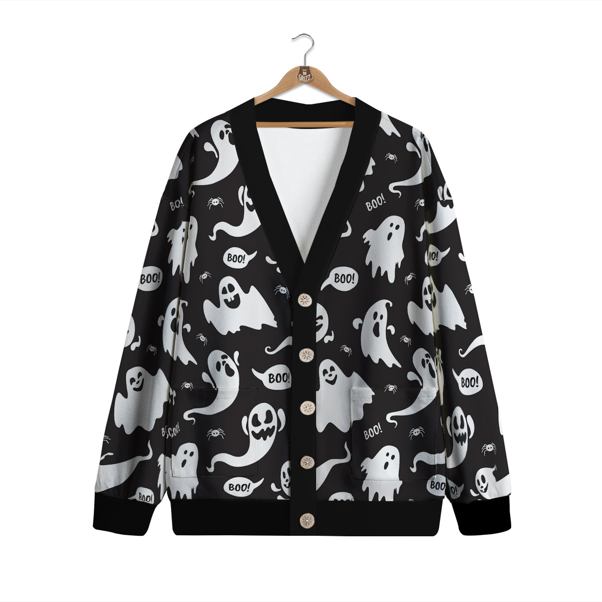 White Ghost Print Pattern Cardigan-grizzshop
