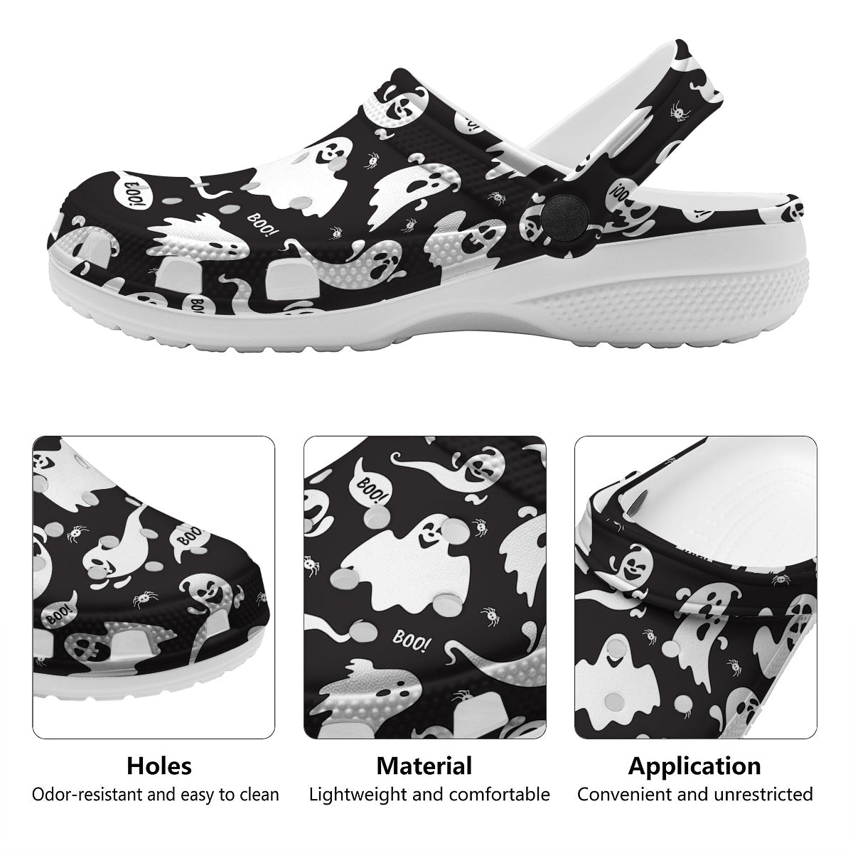 White Ghost Print Pattern Clog-grizzshop