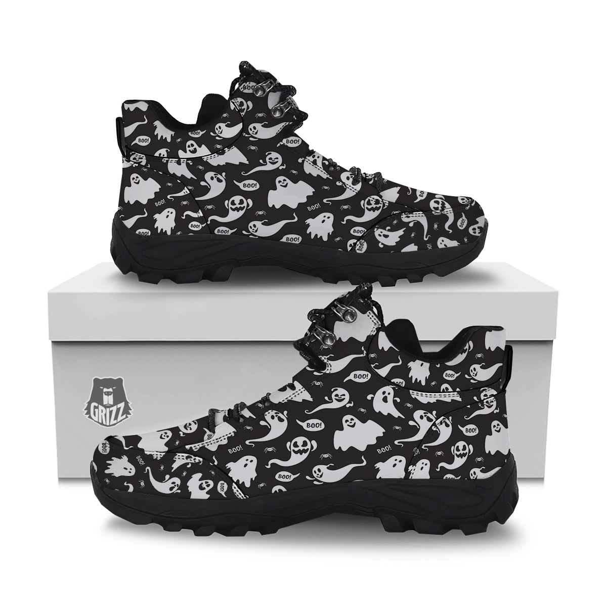 White Ghost Print Pattern Hiking Shoes-grizzshop