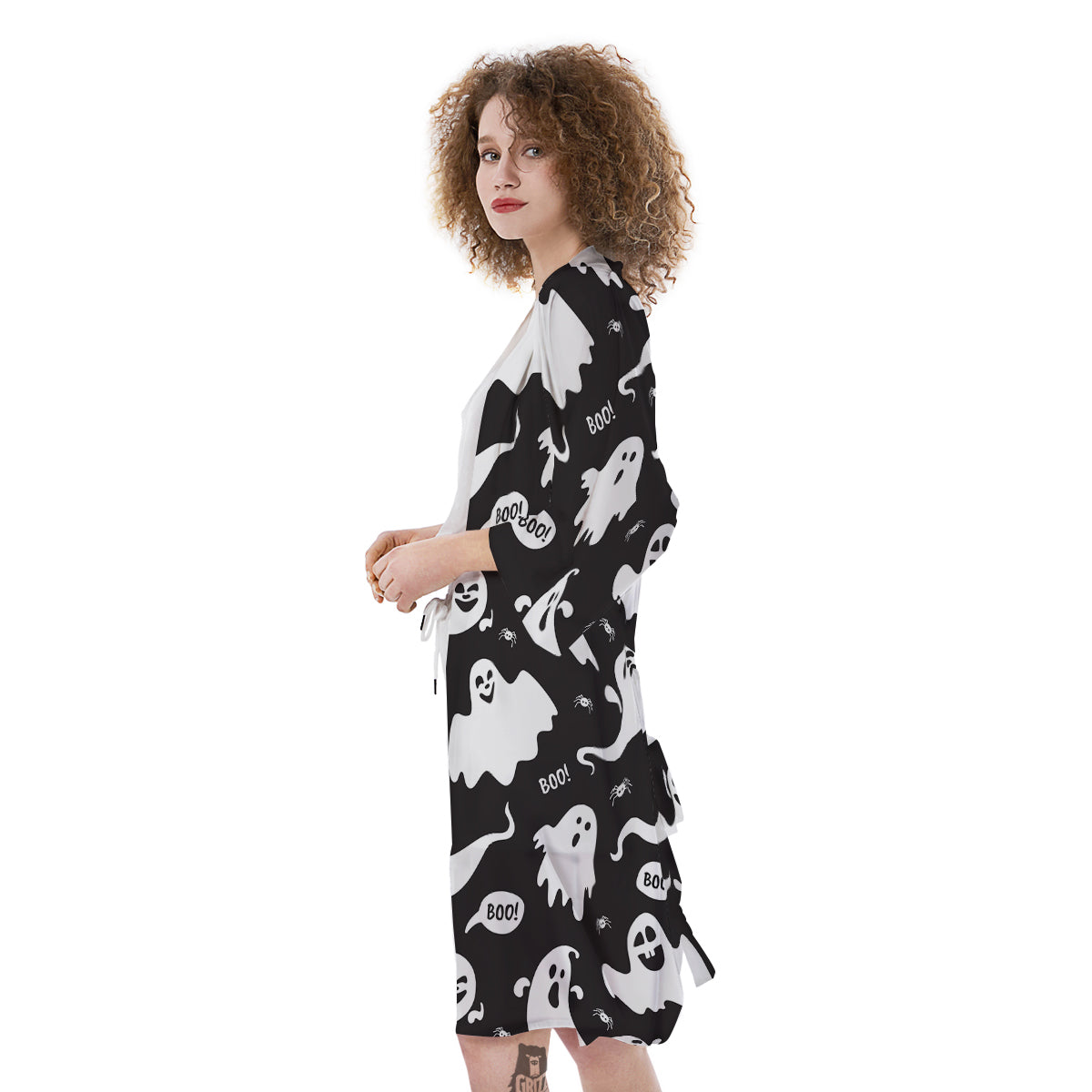 White Ghost Print Pattern Kimono-grizzshop