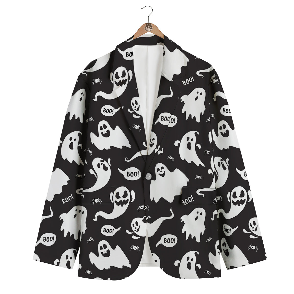 White Ghost Print Pattern Men's Blazer-grizzshop