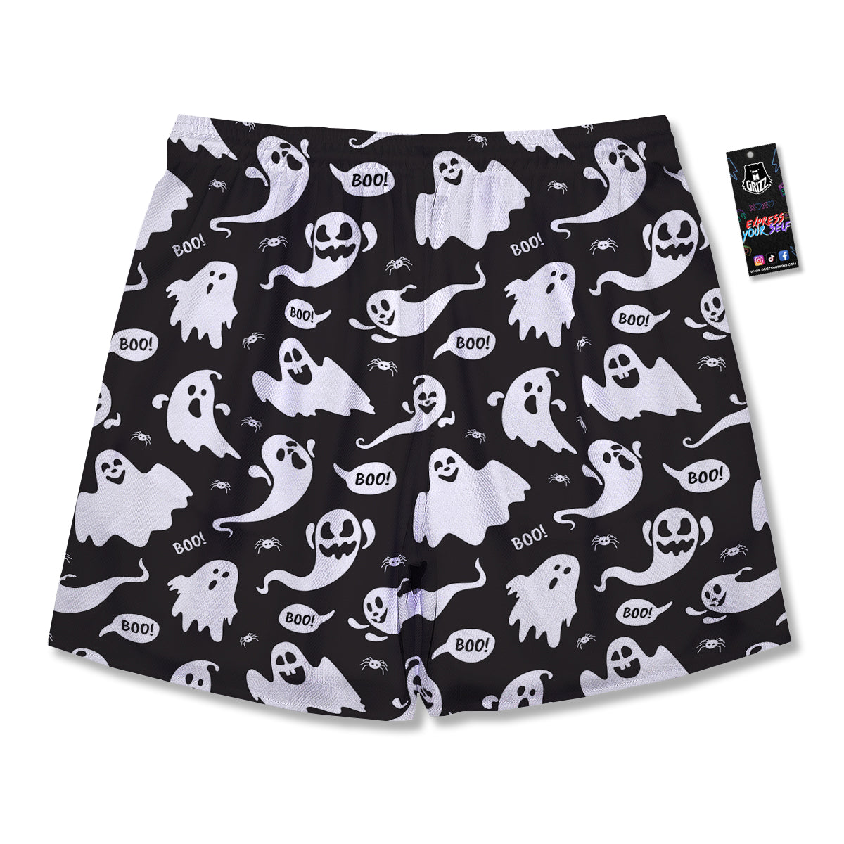 White Ghost Print Pattern Men's Running Shorts-grizzshop