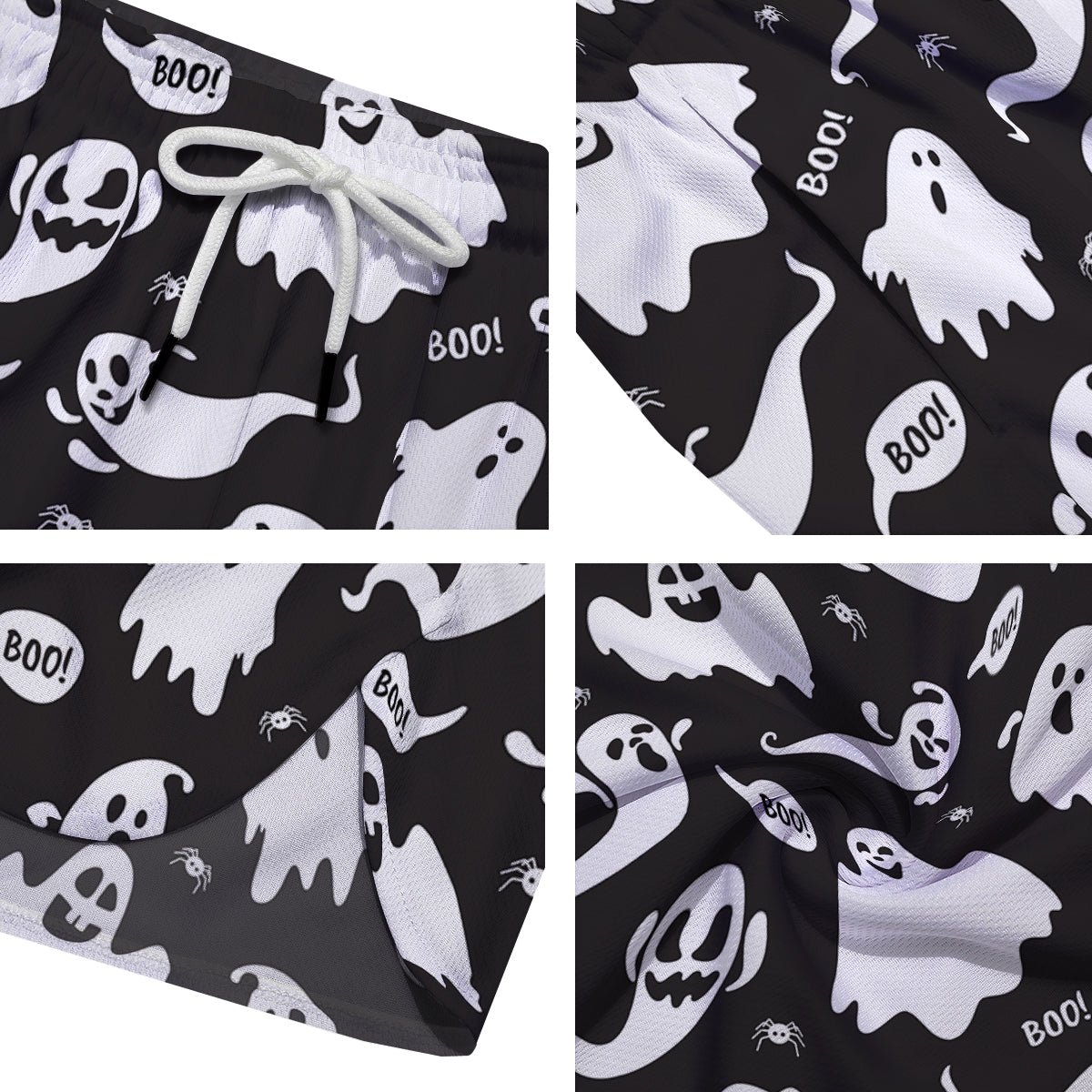 White Ghost Print Pattern Men's Running Shorts-grizzshop