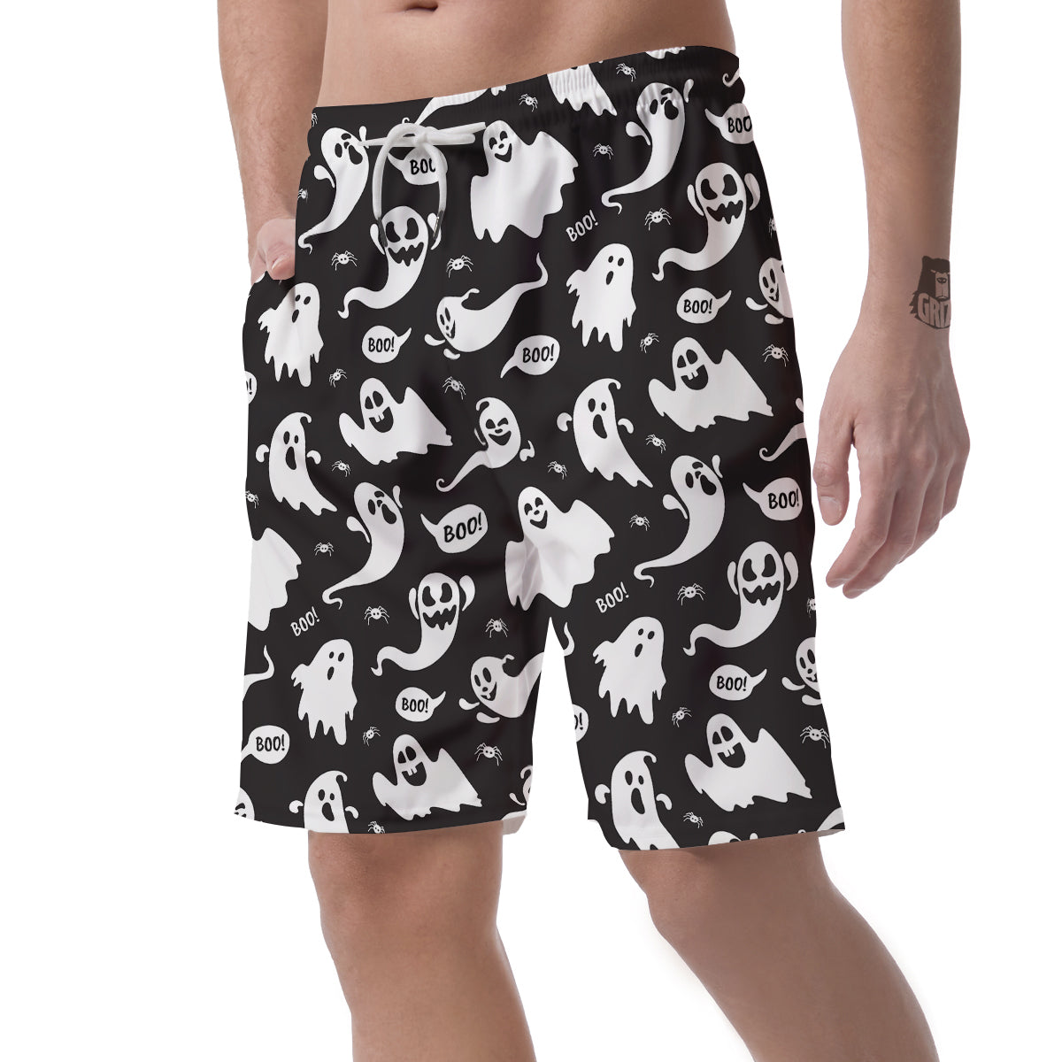 White Ghost Print Pattern Men's Shorts-grizzshop