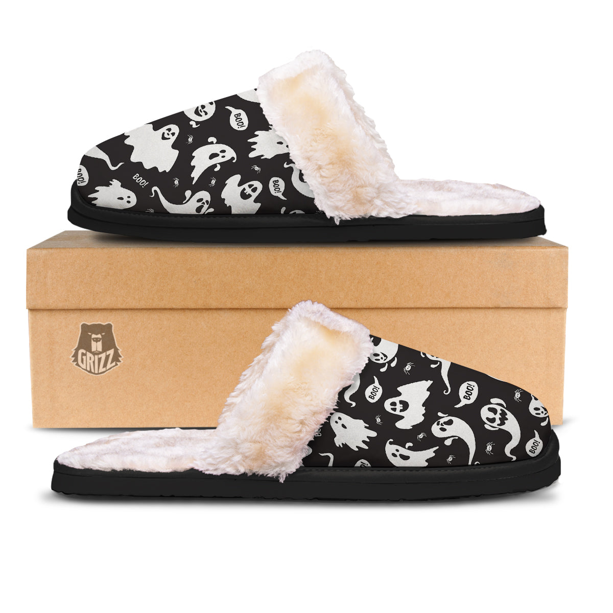 White Ghost Print Pattern Slippers-grizzshop