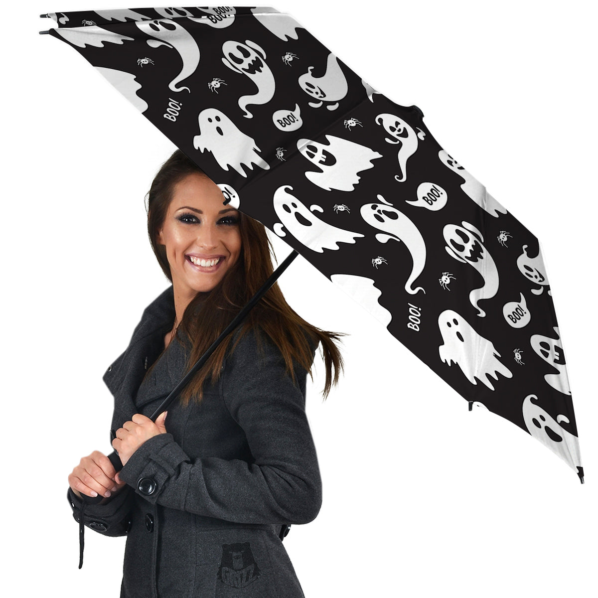 White Ghost Print Pattern Umbrella-grizzshop