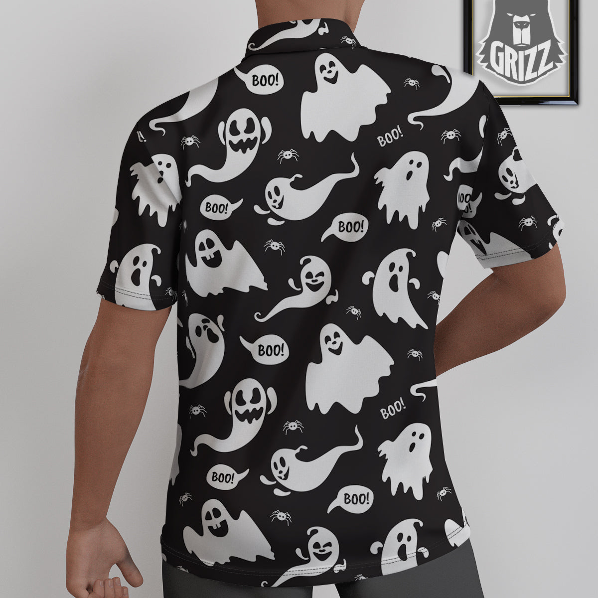 White Ghost Print Pattern Untucked Shirts-grizzshop