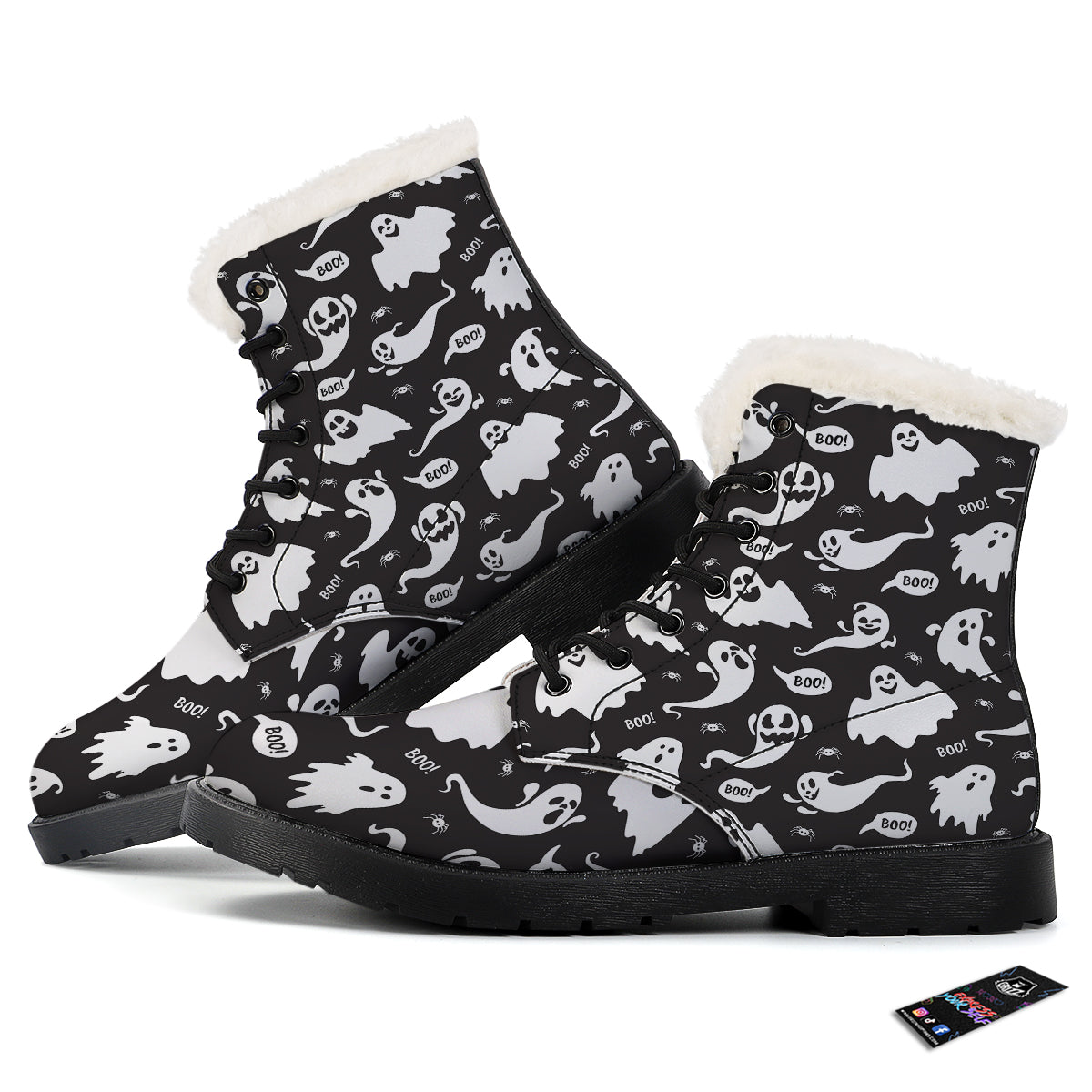 White Ghost Print Pattern Winter Boots-grizzshop