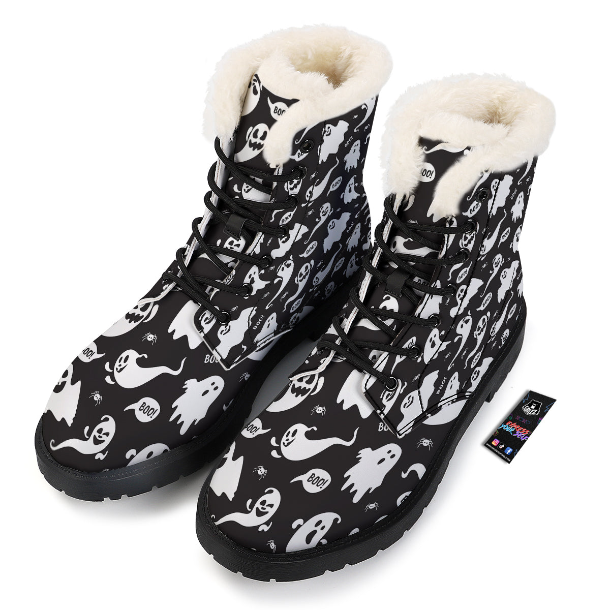 White Ghost Print Pattern Winter Boots-grizzshop