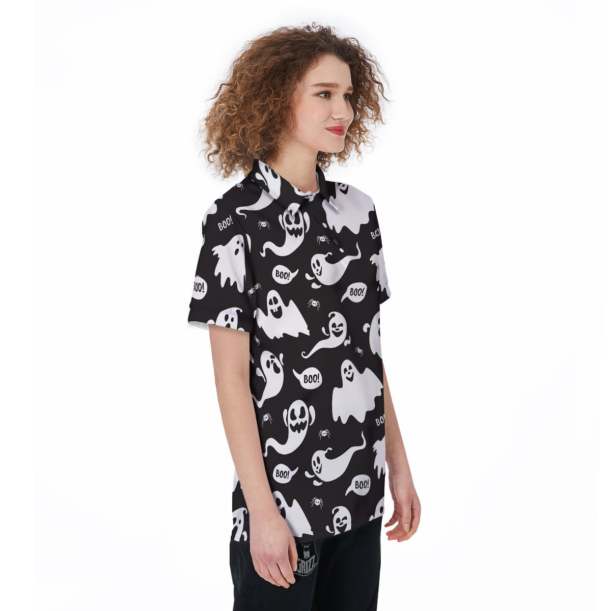 White Ghost Print Pattern Women's Golf Shirts-grizzshop