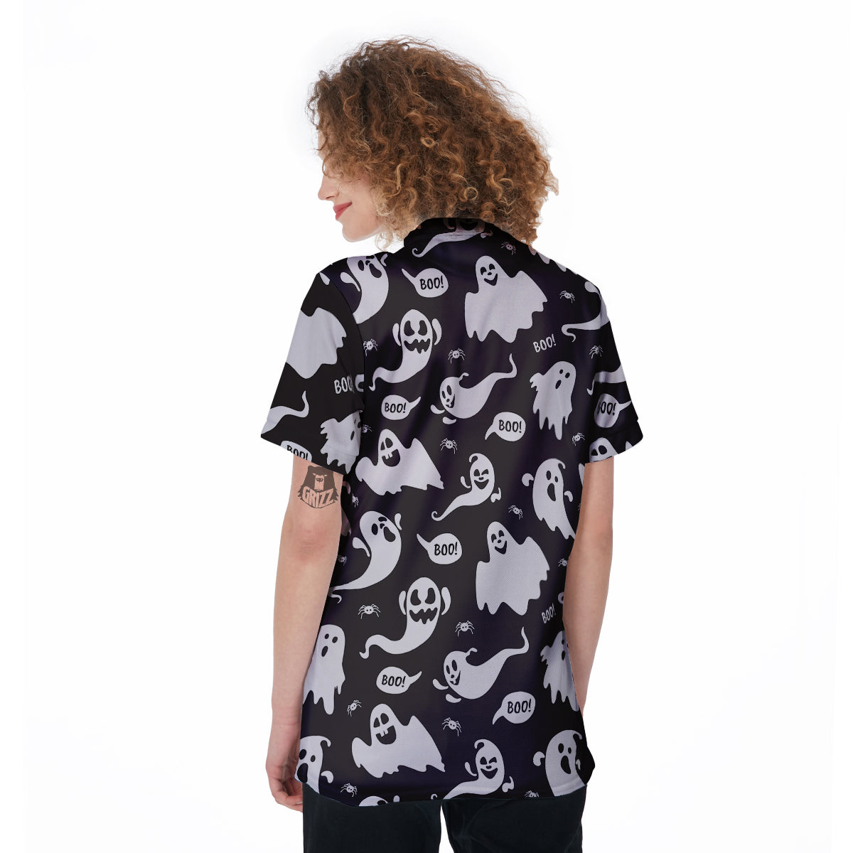 White Ghost Print Pattern Women's Golf Shirts-grizzshop