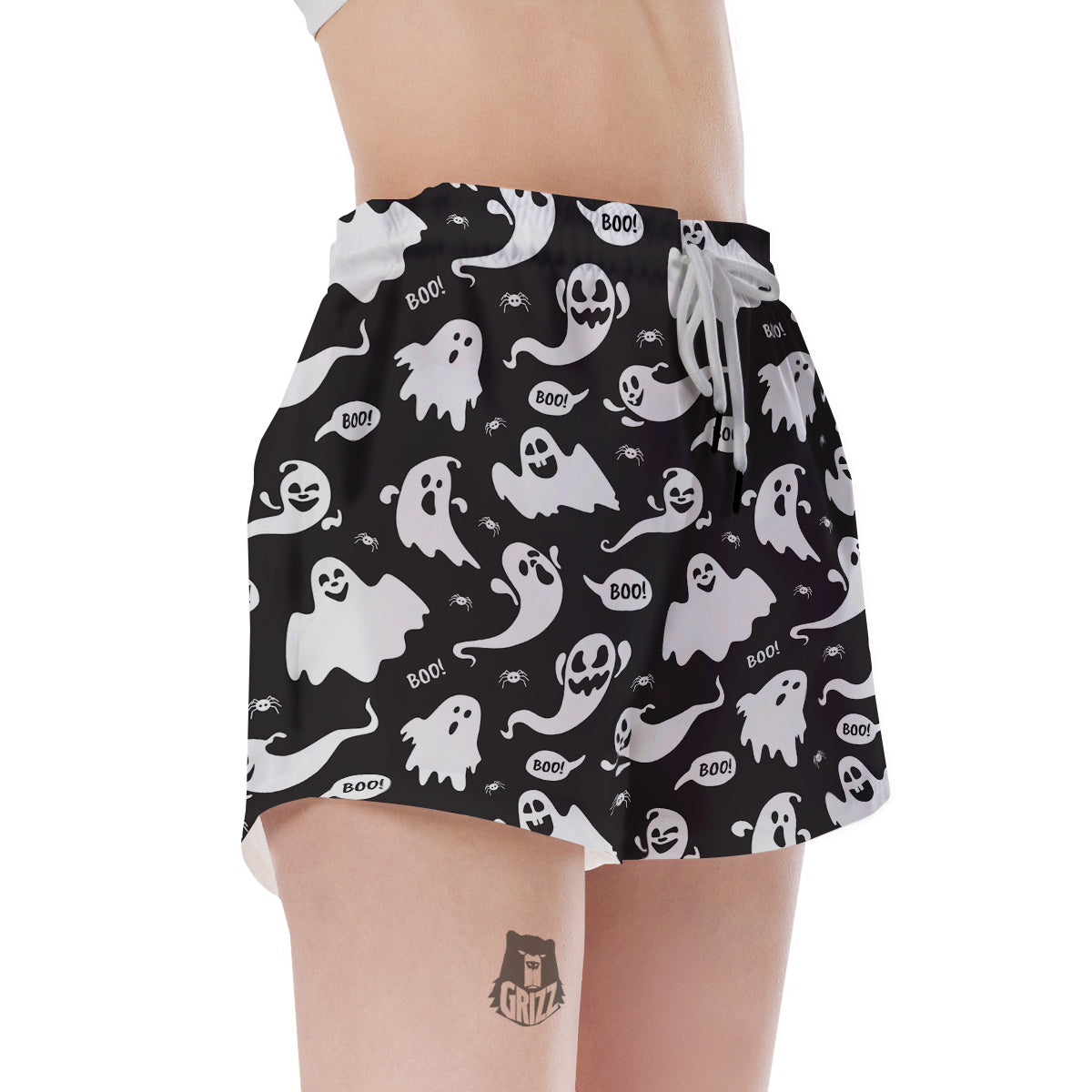White Ghost Print Pattern Women's Shorts-grizzshop