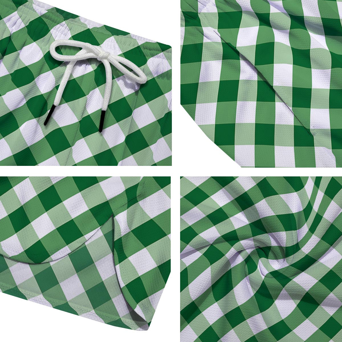 White Gingham And Green Shamrock Print Pattern Men's Running Shorts-grizzshop