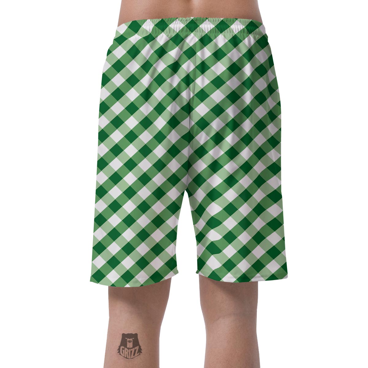 White Gingham And Green Shamrock Print Pattern Men's Shorts-grizzshop