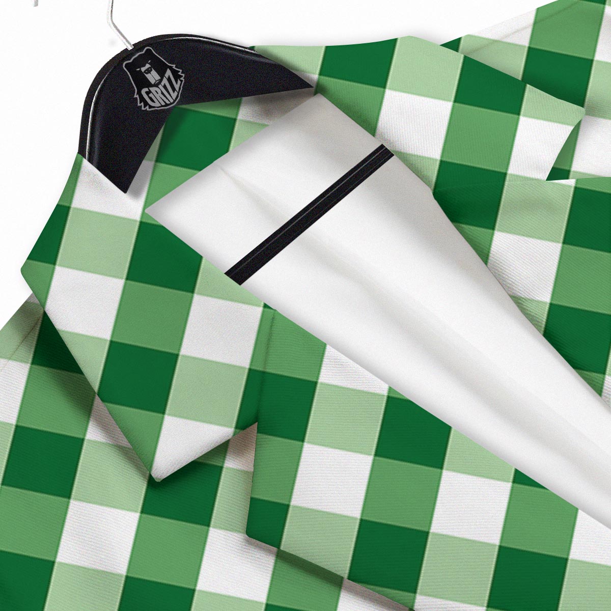 White Gingham And Green Shamrock Print Pattern Men's Sport Coat-grizzshop