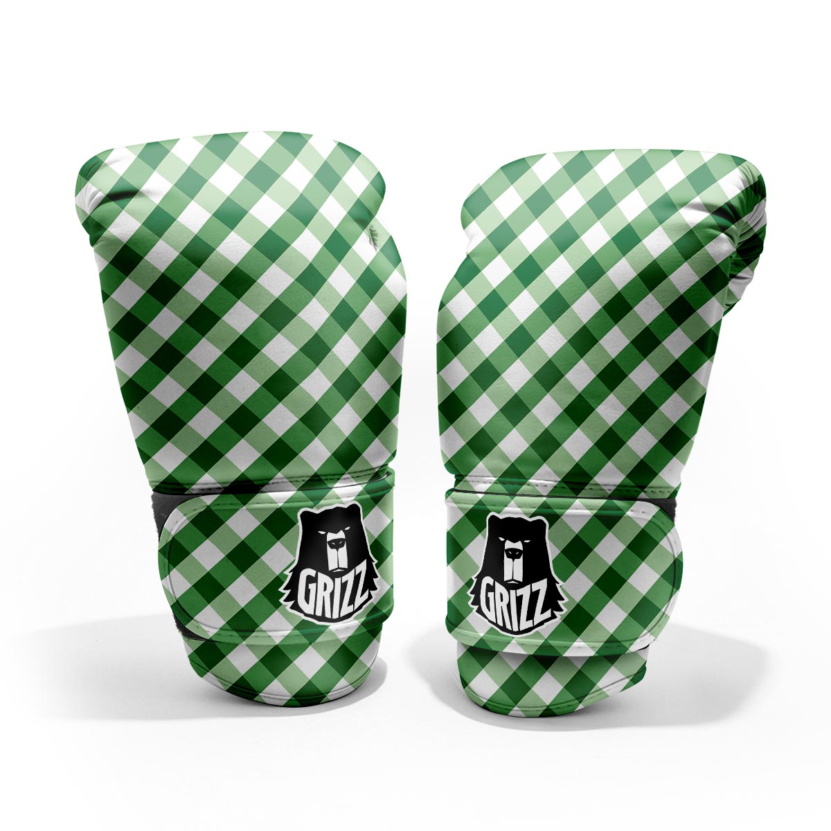 White Gingham And Green Shamrock Print Pattern Pro Boxing Glove