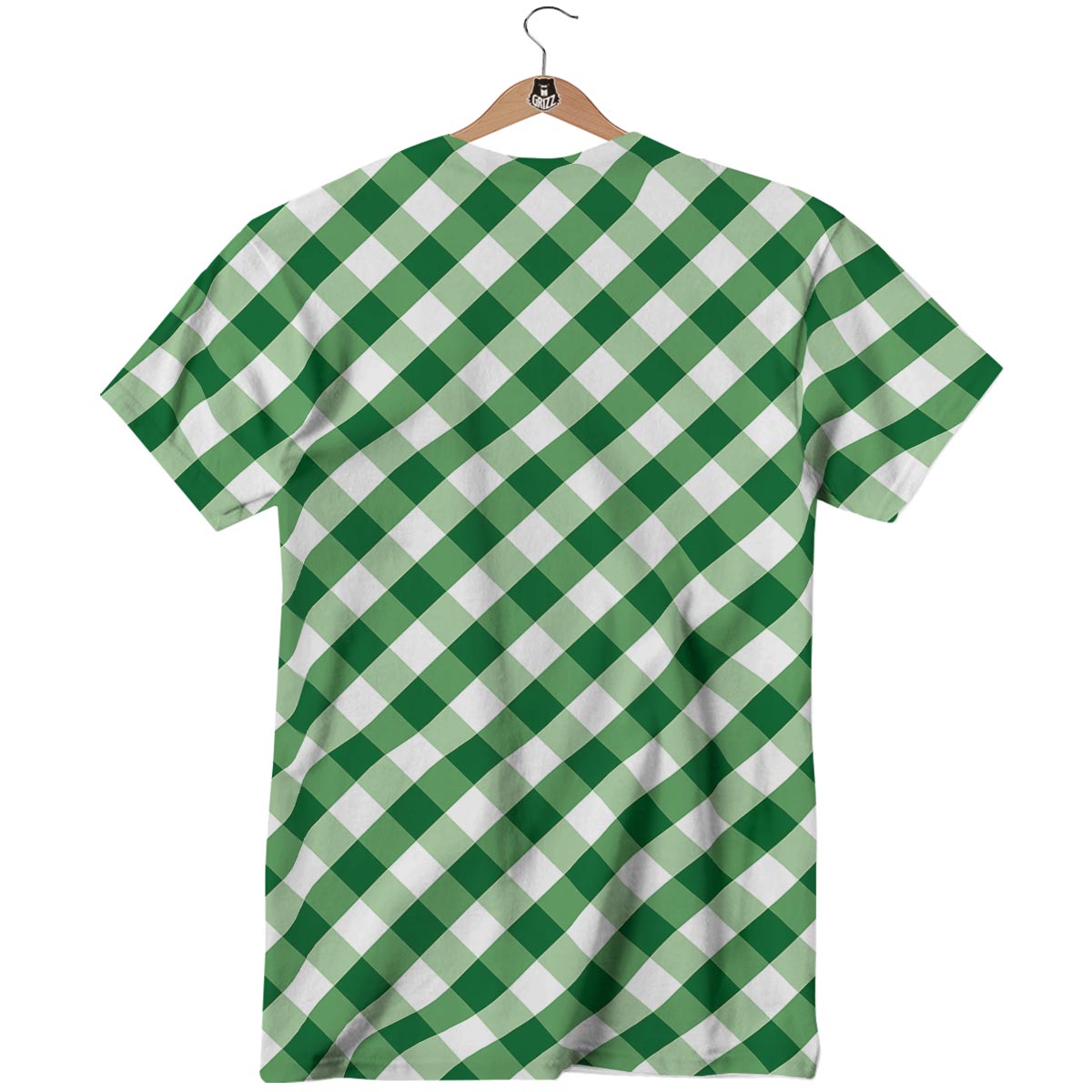 White Gingham And Green Shamrock Print Pattern T-Shirt-grizzshop