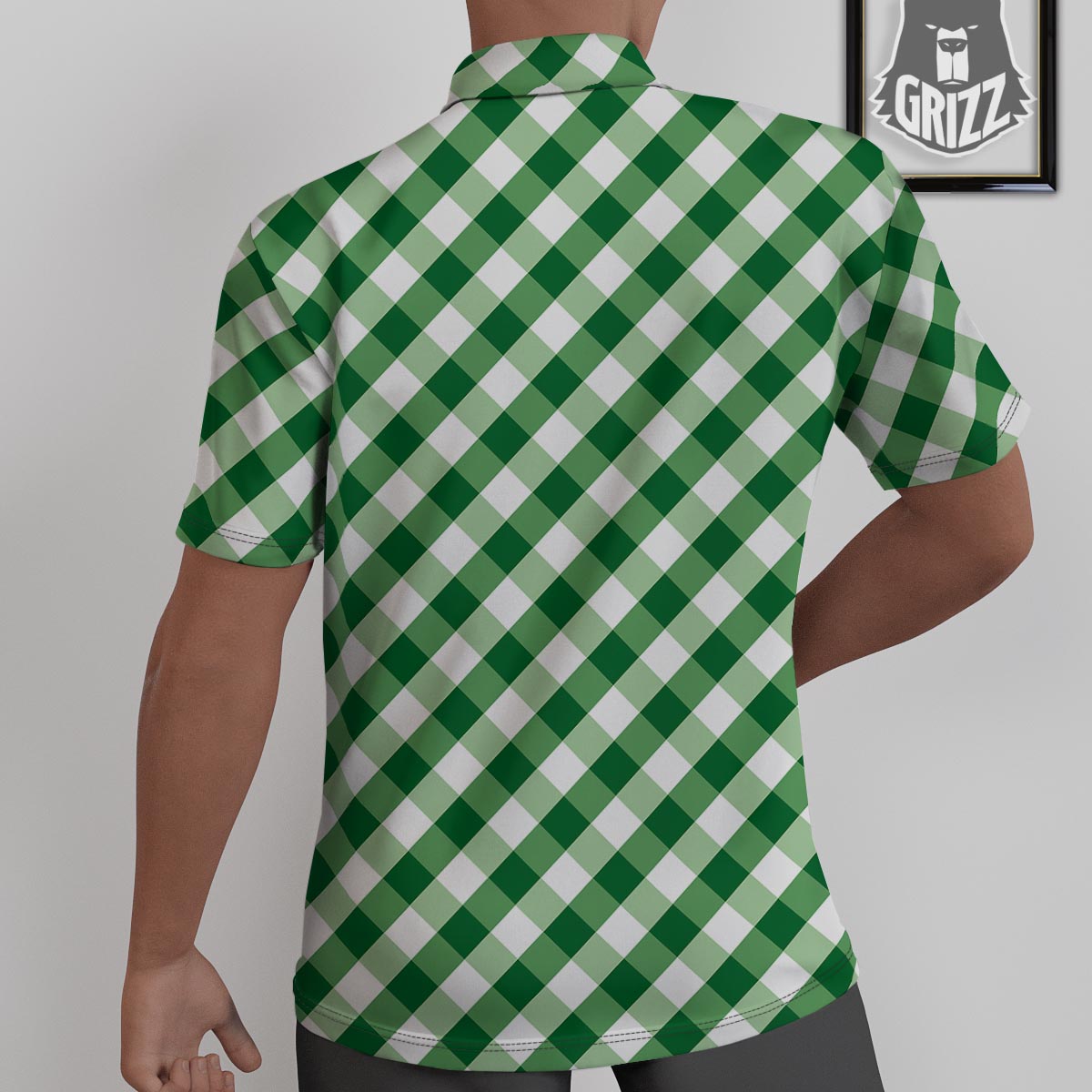 White Gingham And Green Shamrock Print Pattern Untucked Shirts-grizzshop