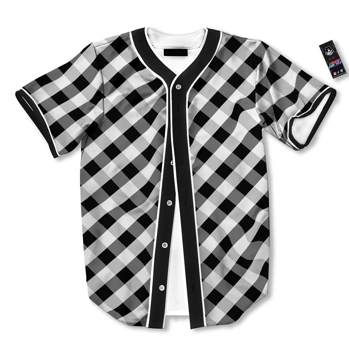 White Gingham And Grey Shadow Print Pattern Baseball Jersey-grizzshop
