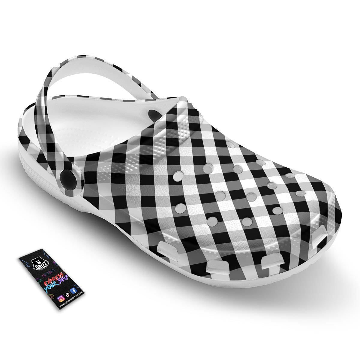 White Gingham And Grey Shadow Print Pattern Clog-grizzshop