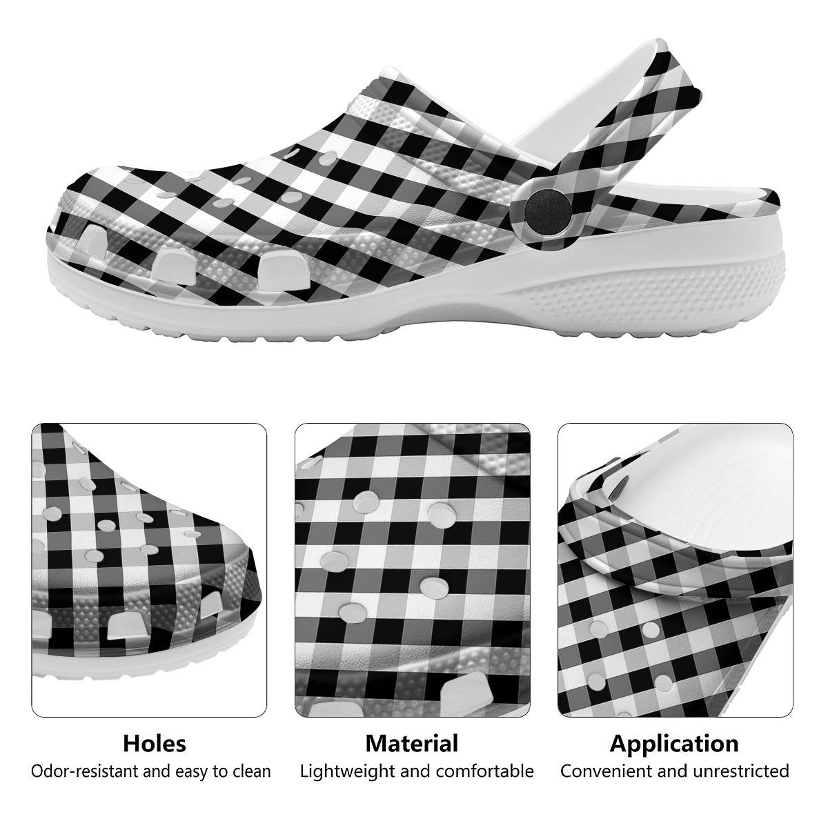 White Gingham And Grey Shadow Print Pattern Clog-grizzshop