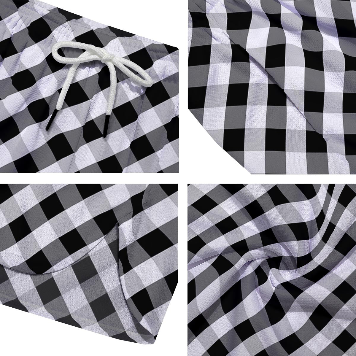 White Gingham And Grey Shadow Print Pattern Men's Running Shorts-grizzshop