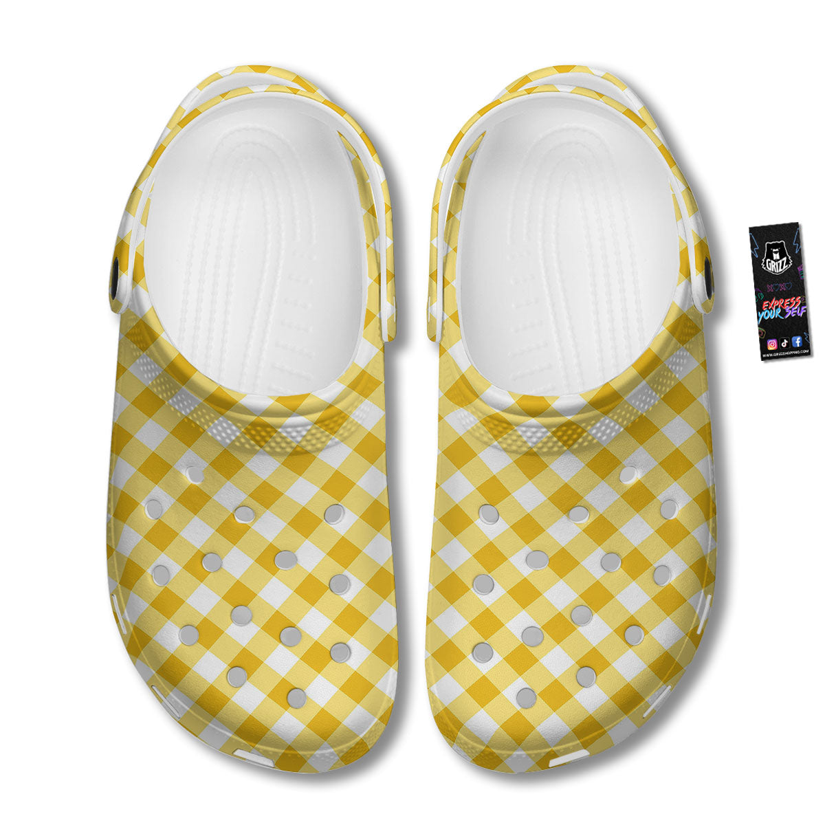White Gingham And Yellow Honey Print Clog-grizzshop