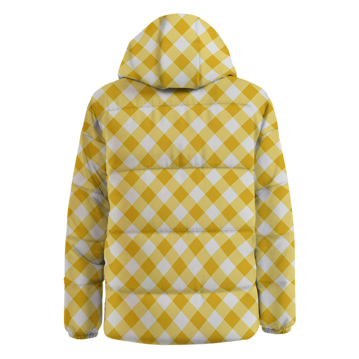 White Gingham And Yellow Honey Print Down Jacket-grizzshop