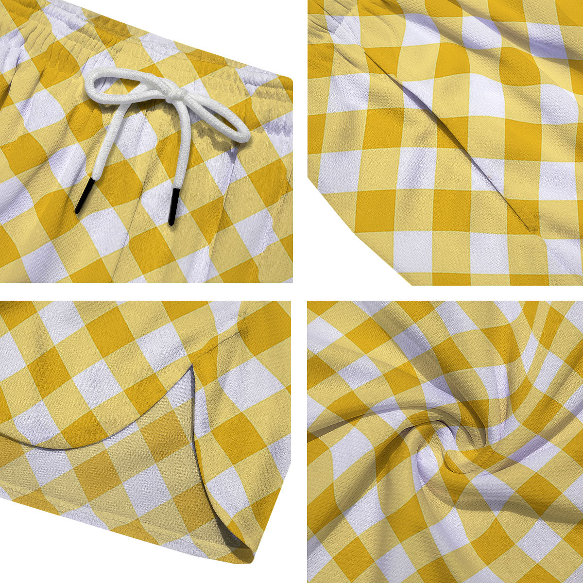 White Gingham And Yellow Honey Print Men's Running Shorts-grizzshop