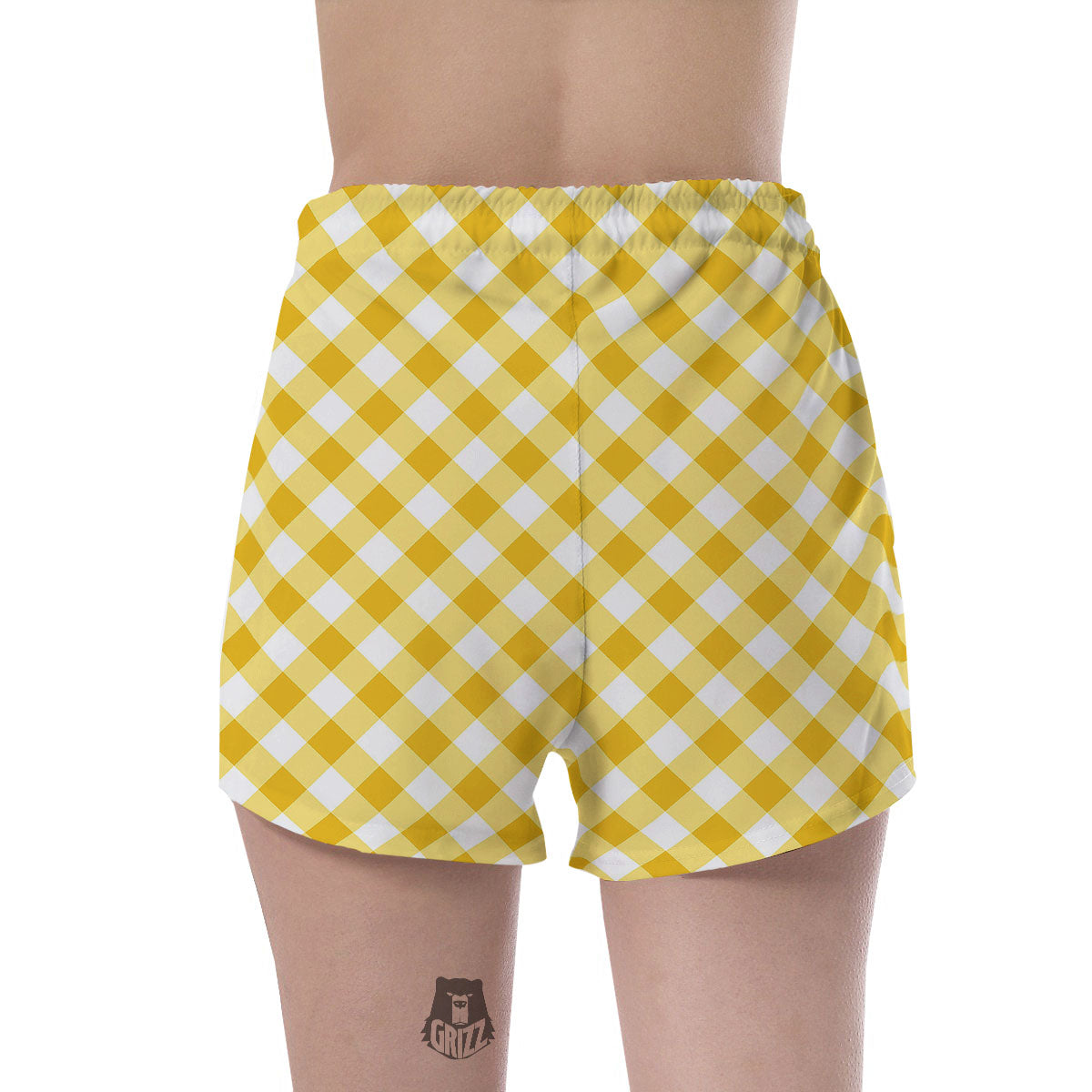 White Gingham And Yellow Honey Print Women's Shorts-grizzshop