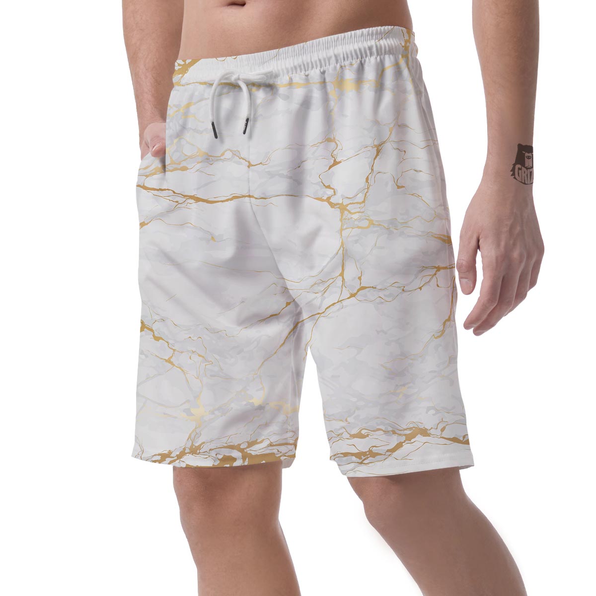 White Gold Marble Men's Shorts-grizzshop