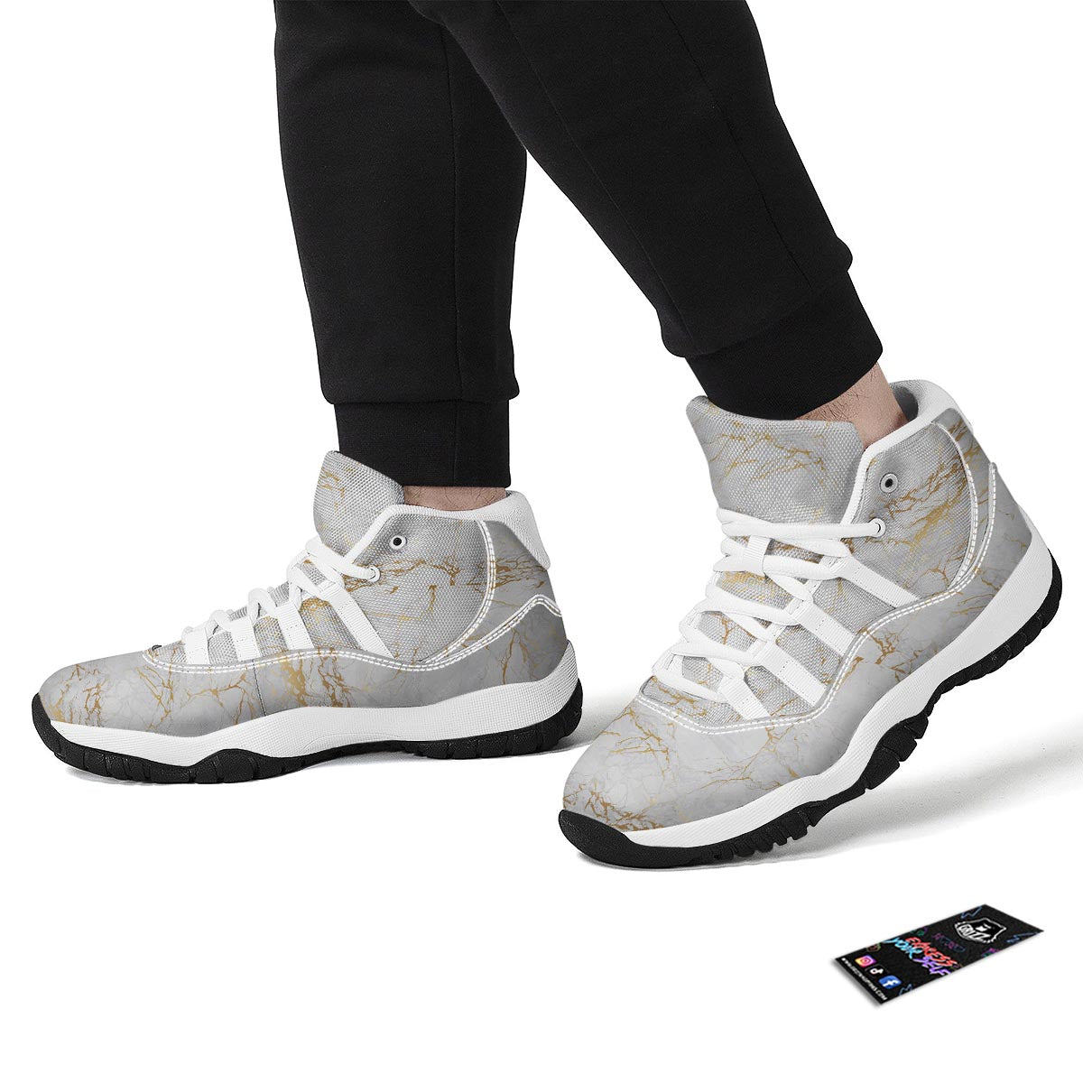 White Gold Marble Pattern Print White Bball Shoes-grizzshop