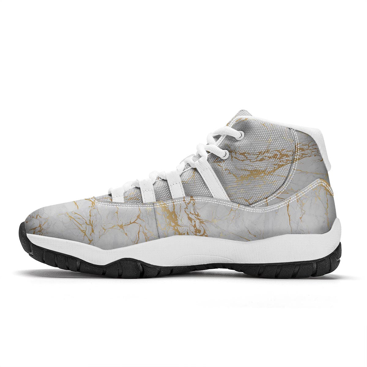 White Gold Marble Pattern Print White Bball Shoes-grizzshop