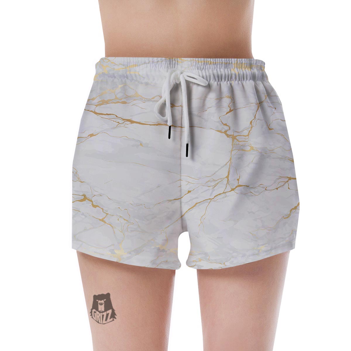 White Gold Marble Women's Shorts-grizzshop
