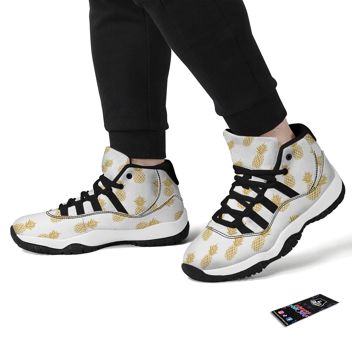 White Gold Pineapple Print Black Bball Shoes-grizzshop