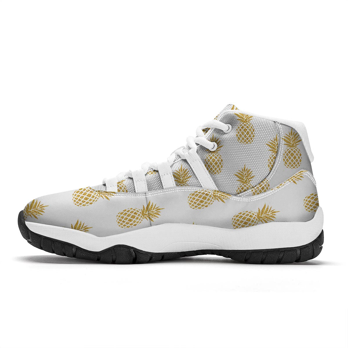 White Gold Pineapple Print White Bball Shoes-grizzshop