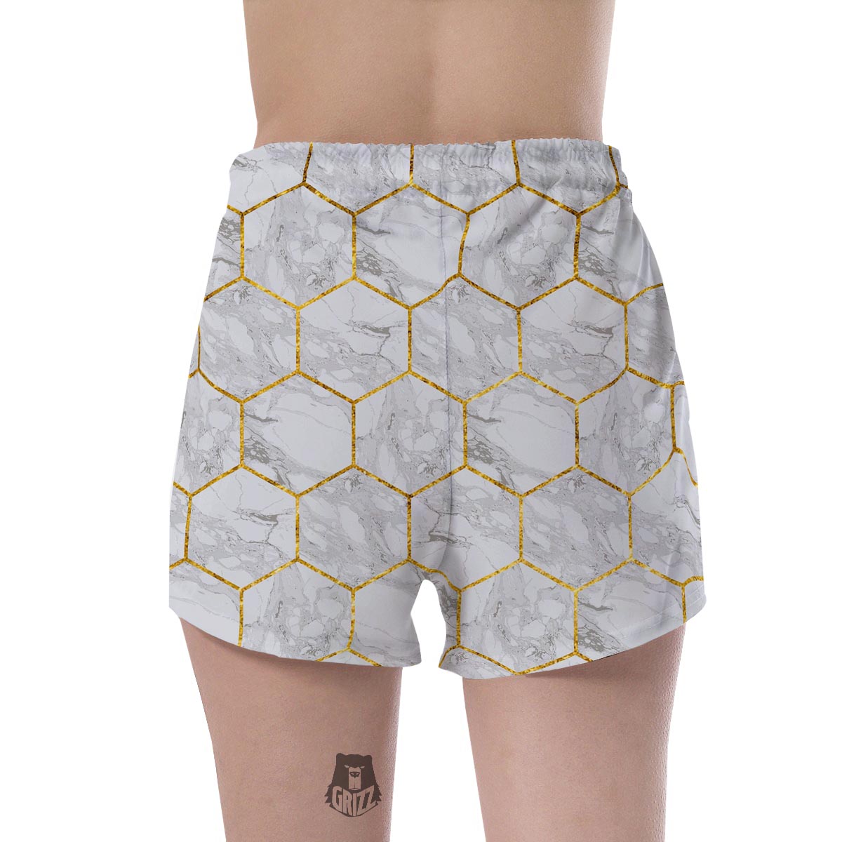 White Gold Tile Marble Women's Shorts-grizzshop