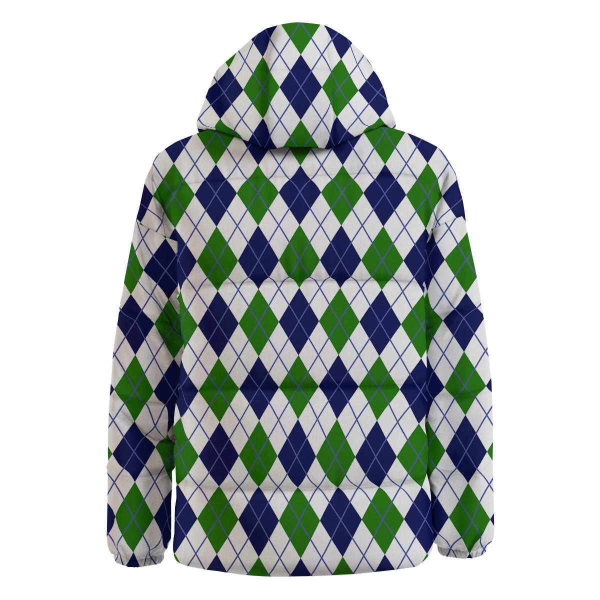 White Green And Navy Argyle Print Down Jacket-grizzshop