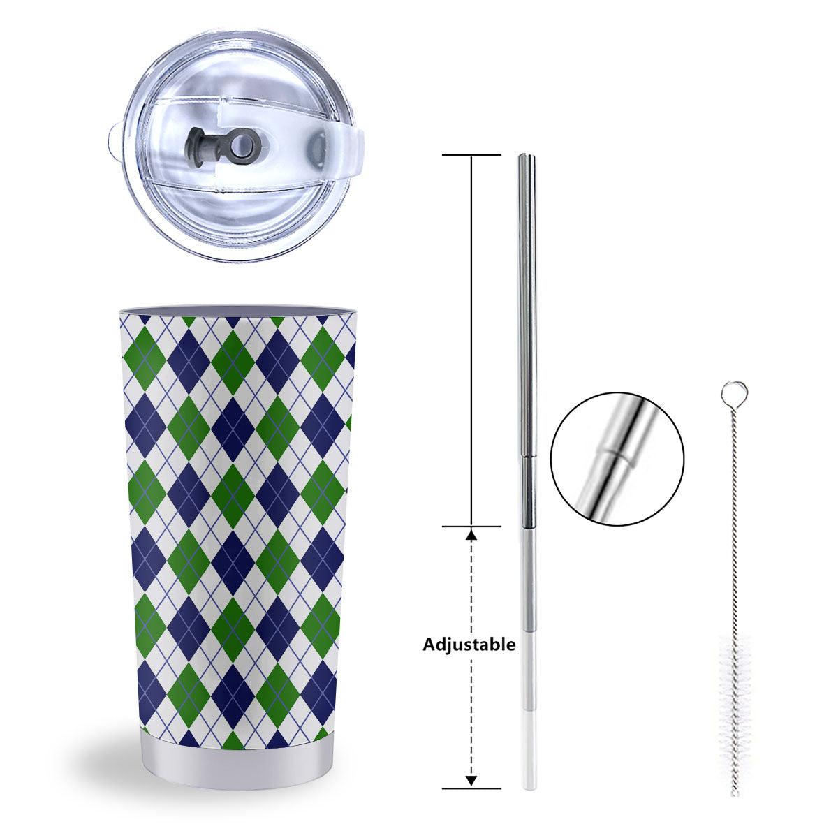 White Green And Navy Argyle Print Tumbler-grizzshop