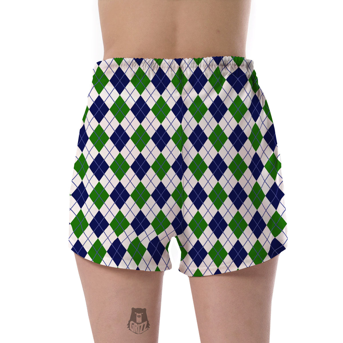 White Green And Navy Argyle Print Women's Shorts-grizzshop