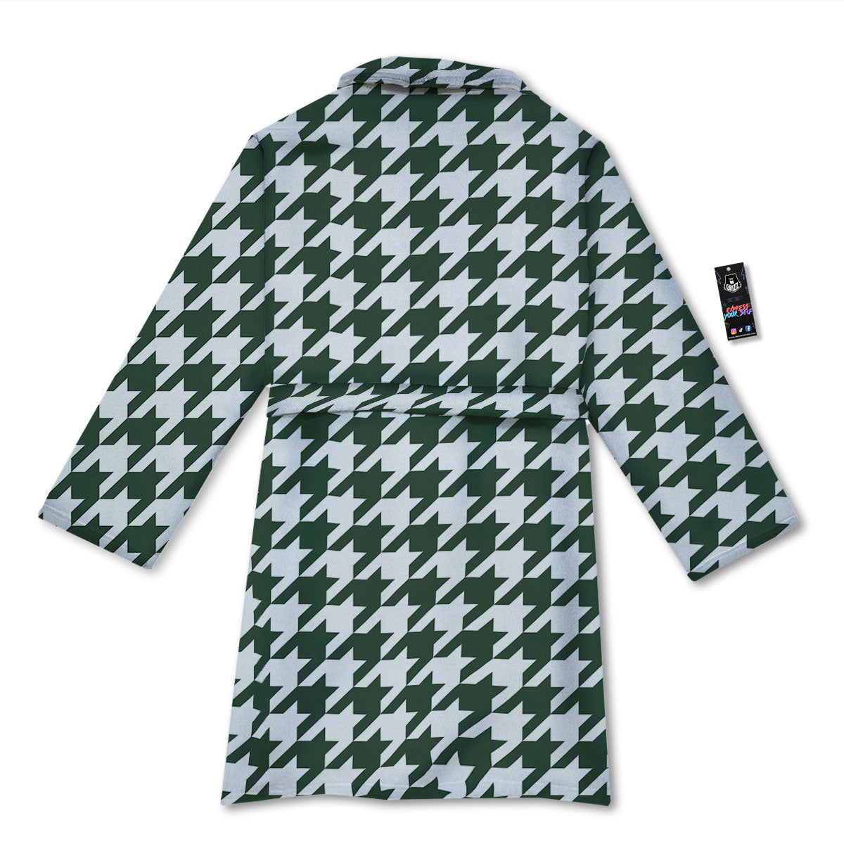 White Green Jungle Houndstooth Print Bathrobe-grizzshop