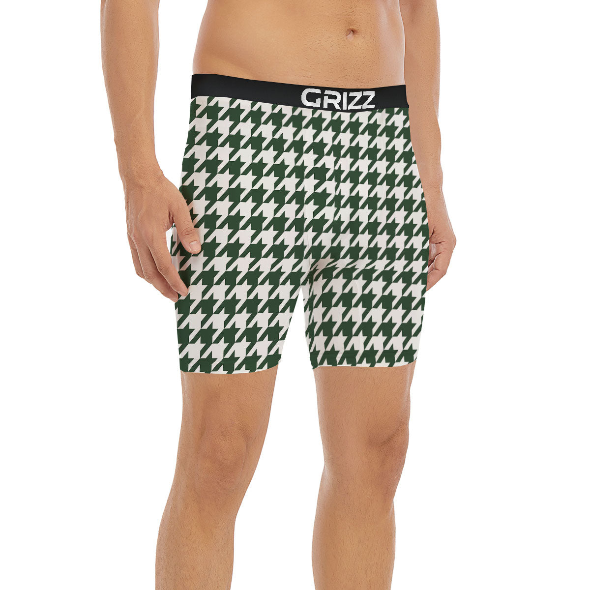 White Green Jungle Houndstooth Print Boxer Briefs-grizzshop