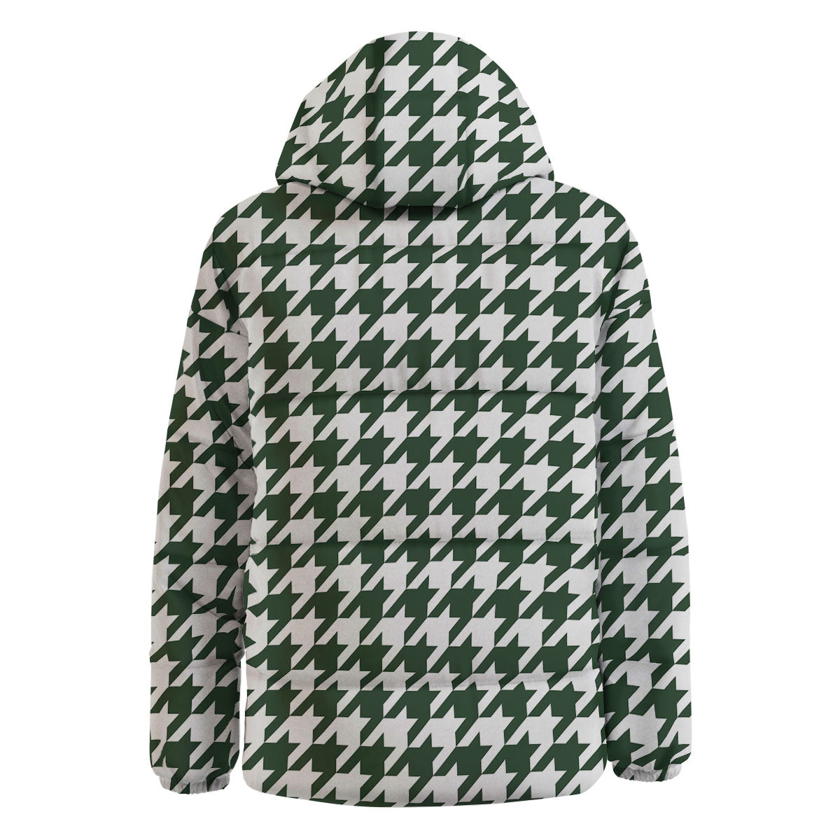White Green Jungle Houndstooth Print Down Jacket-grizzshop