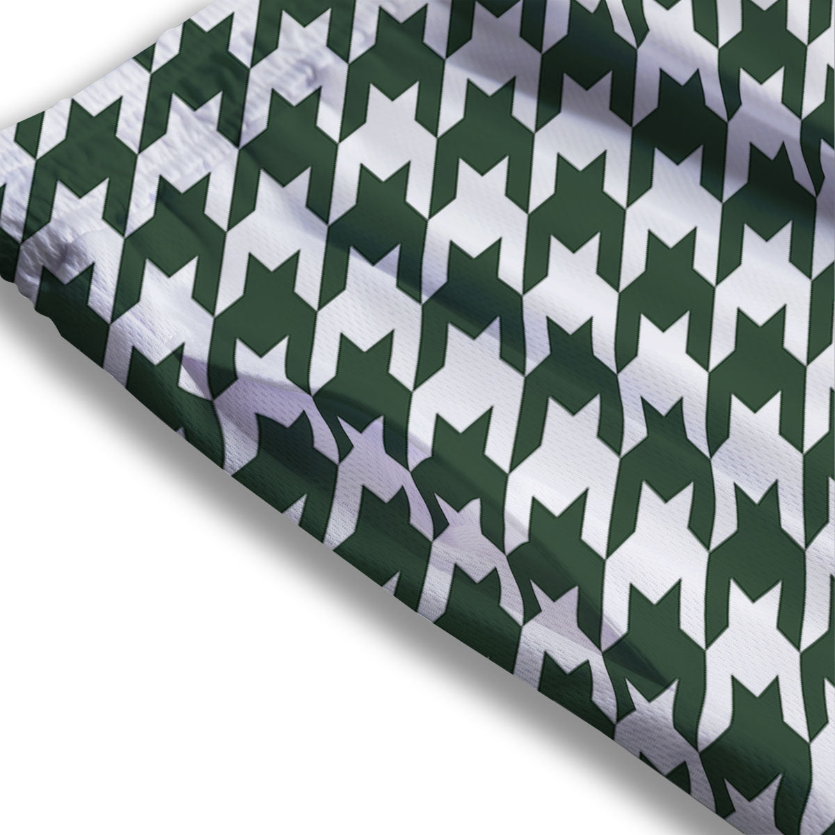 White Green Jungle Houndstooth Print Mesh Shorts