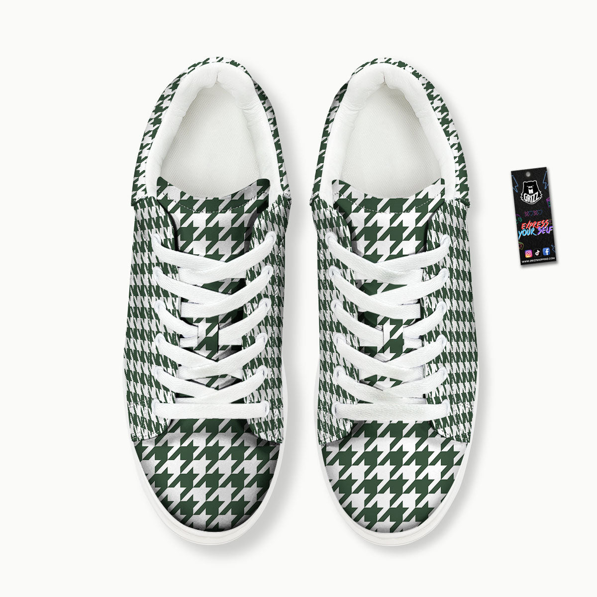 White Green Jungle Houndstooth Print Platform Shoes-grizzshop