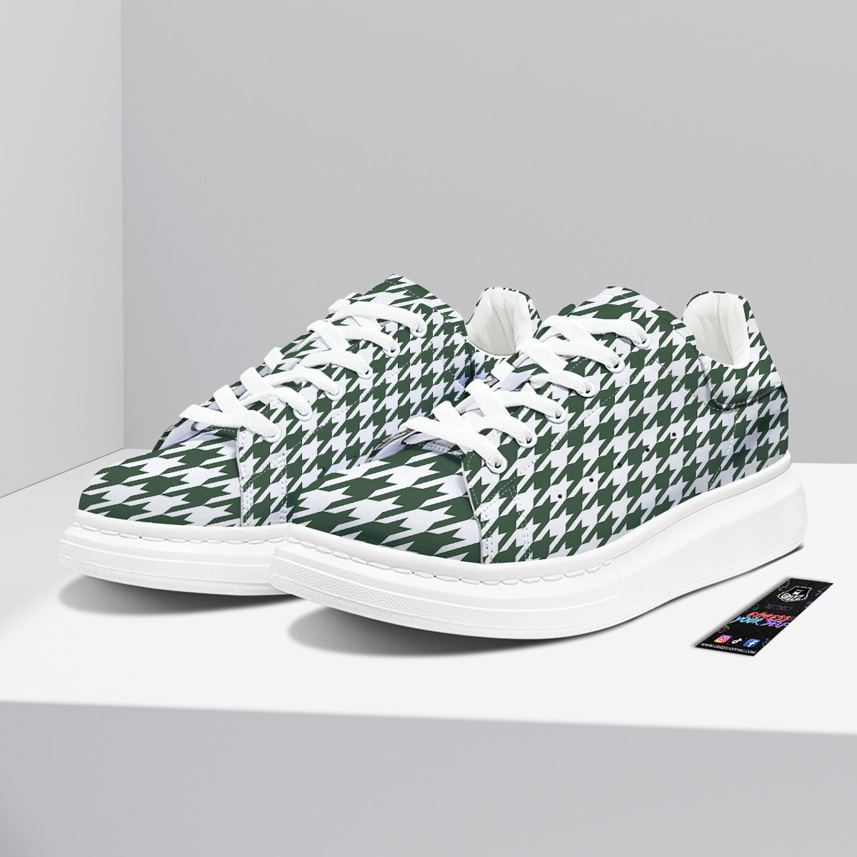 White Green Jungle Houndstooth Print Platform Shoes-grizzshop