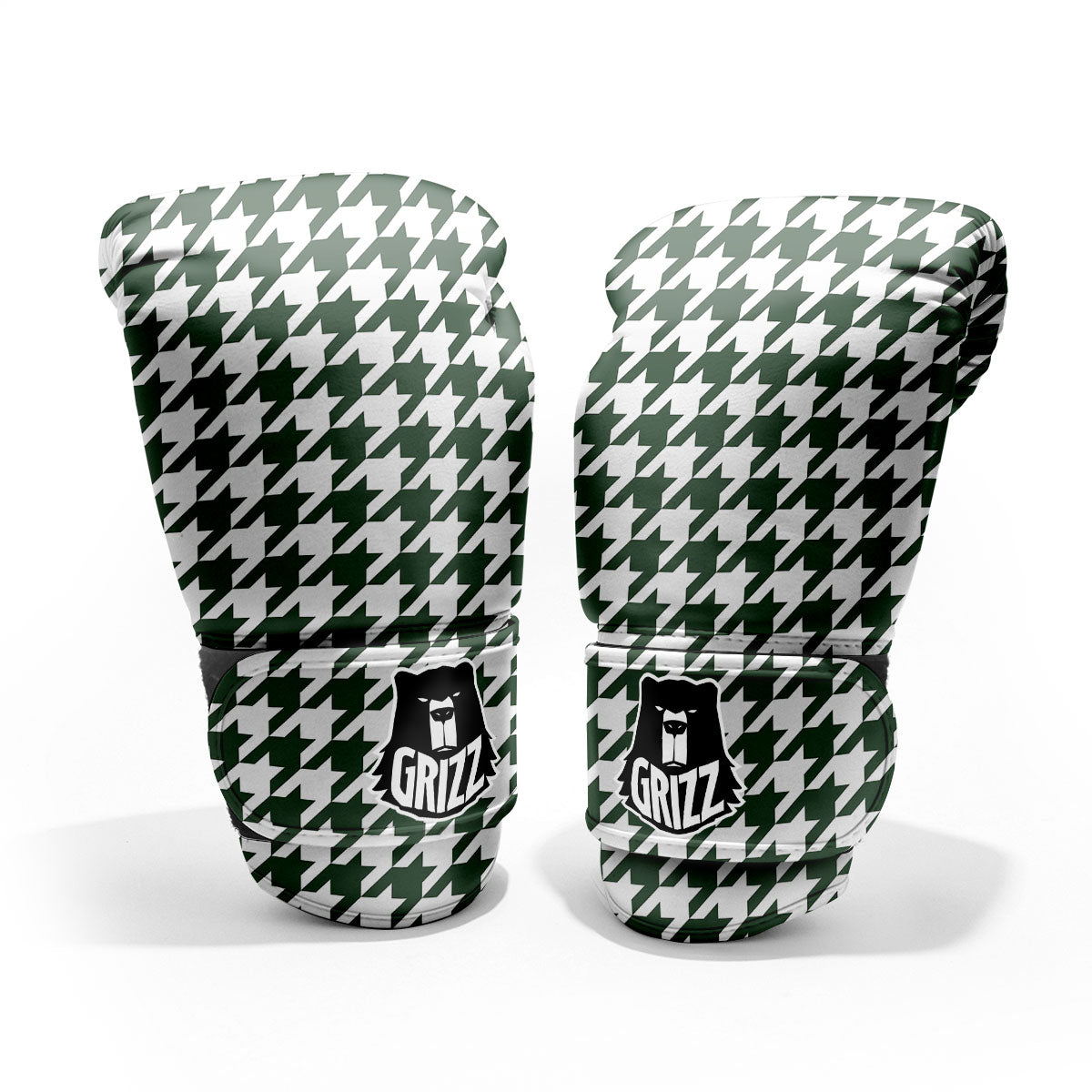White Green Jungle Houndstooth Print Pro Boxing Glove
