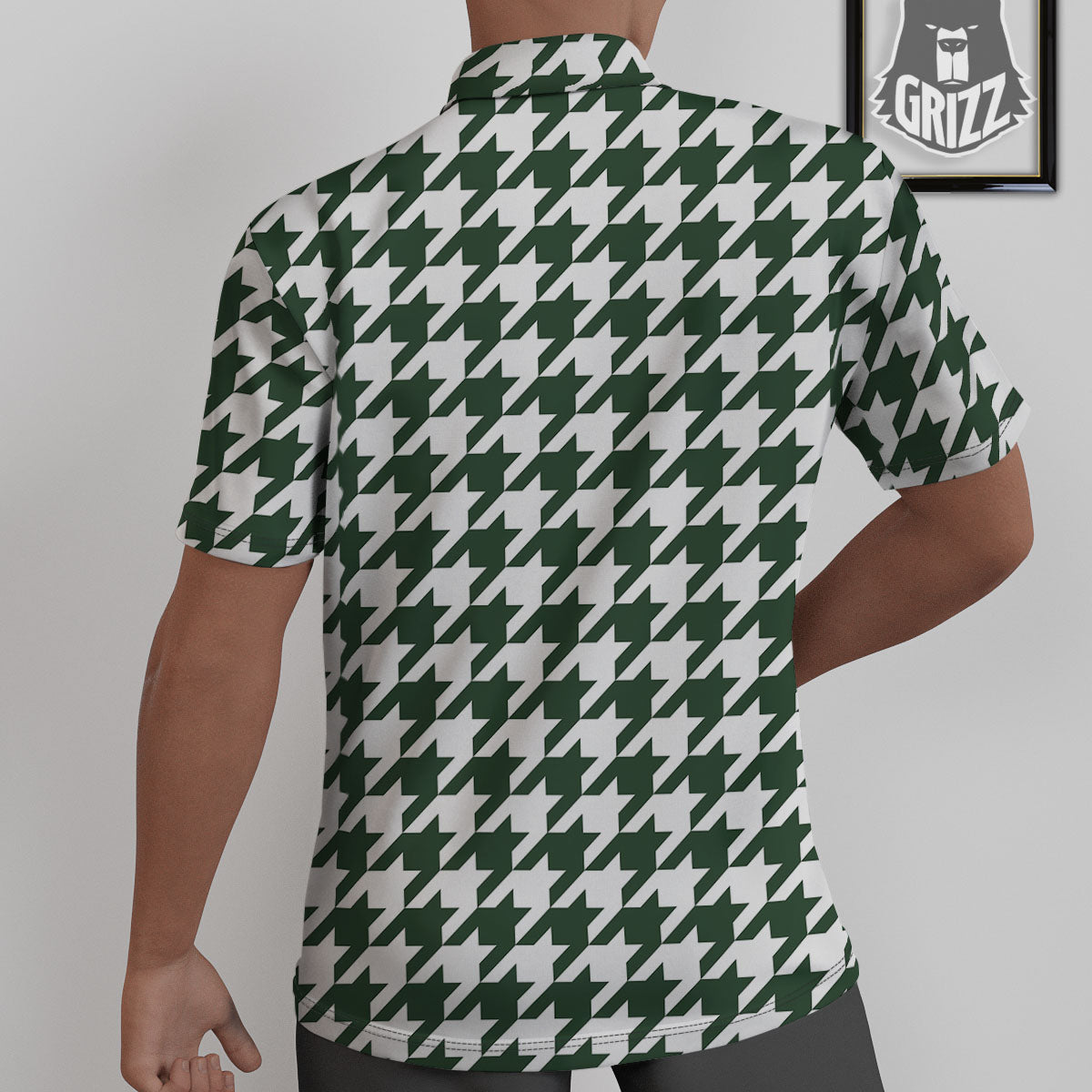 White Green Jungle Houndstooth Print Untucked Shirts-grizzshop