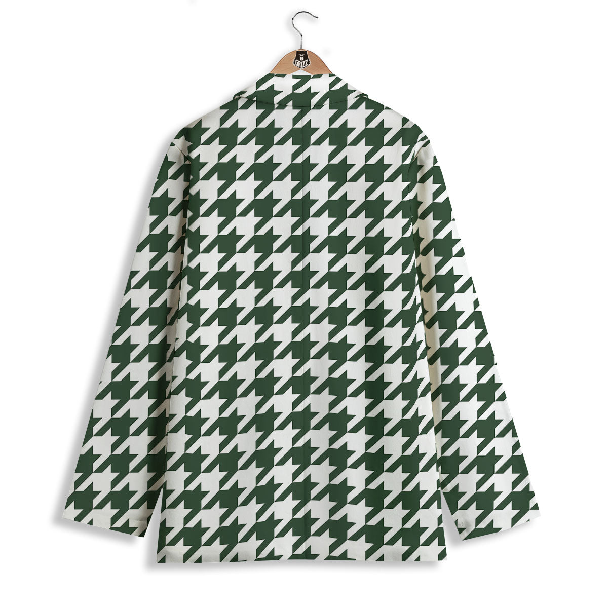 White Green Jungle Houndstooth Print Women's Blazer-grizzshop