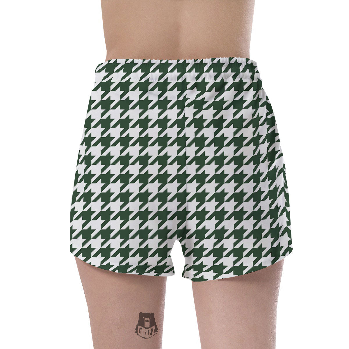 White Green Jungle Houndstooth Print Women's Shorts-grizzshop